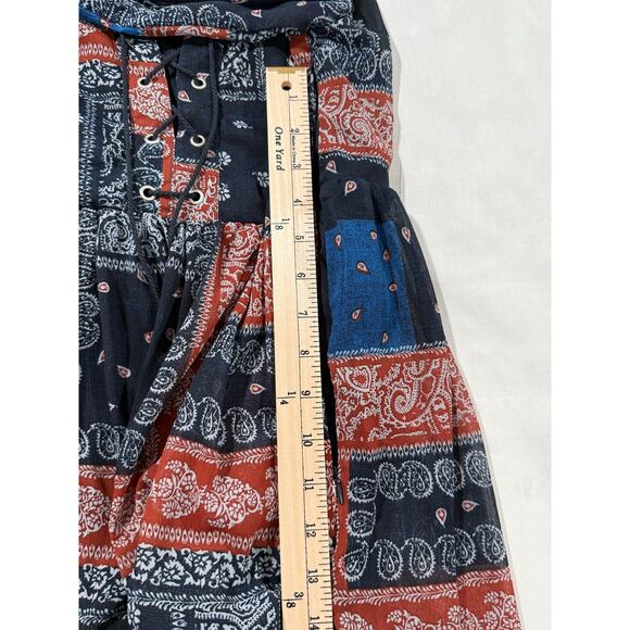 Fab'rik Dress Navy and Rust Baby Doll Lace Up Front Size Large - Picture 8 of 9